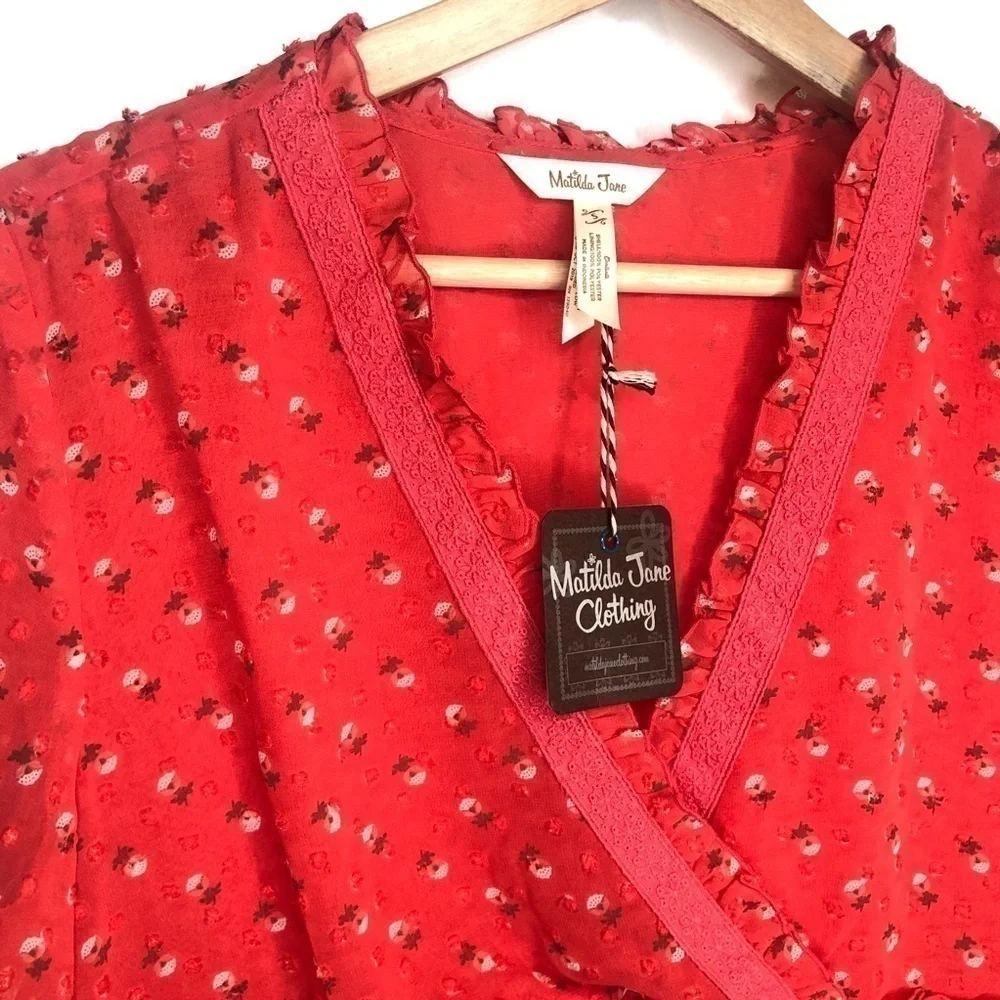Matilda Jane Red Floral V Neck Size  Small - Picture 11 of 14